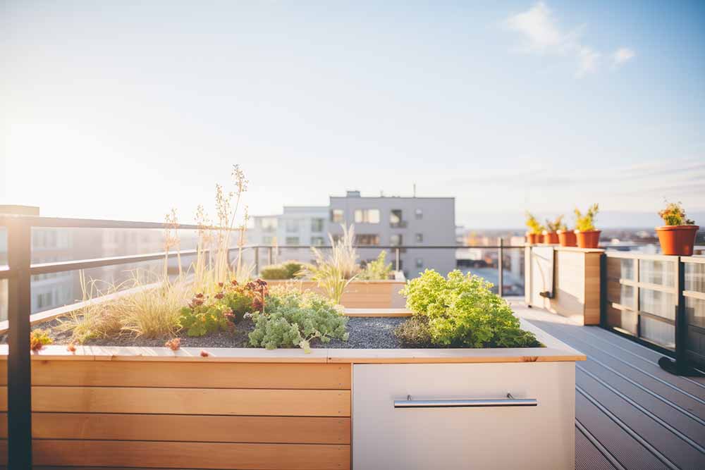 Rooftop garden on top of an apartment